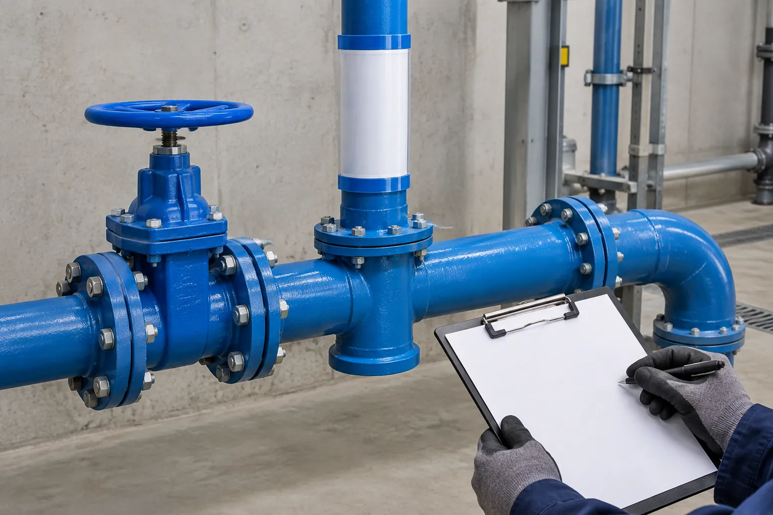 Illustration of an unlabelled service line with a removable blank marker near a valve