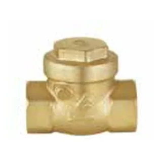 Gold-coloured inline check-valve body with a hexagonal top cap